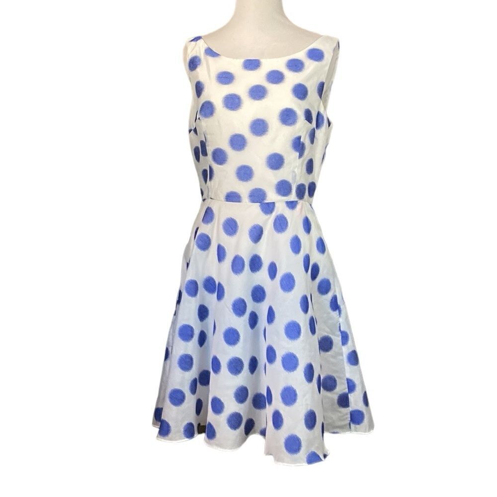 BETSEY JOHNSON Dress White Blue Polka Dots Sleeveless